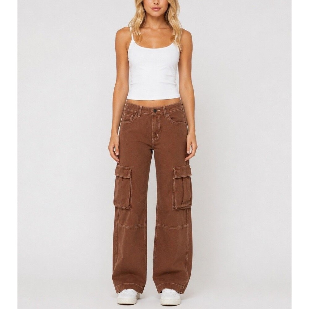 Wild Fable Mid Rise Baggy Cargo Jeans￼Brown 6 Women’s 28x30 Y2K Wide Leg